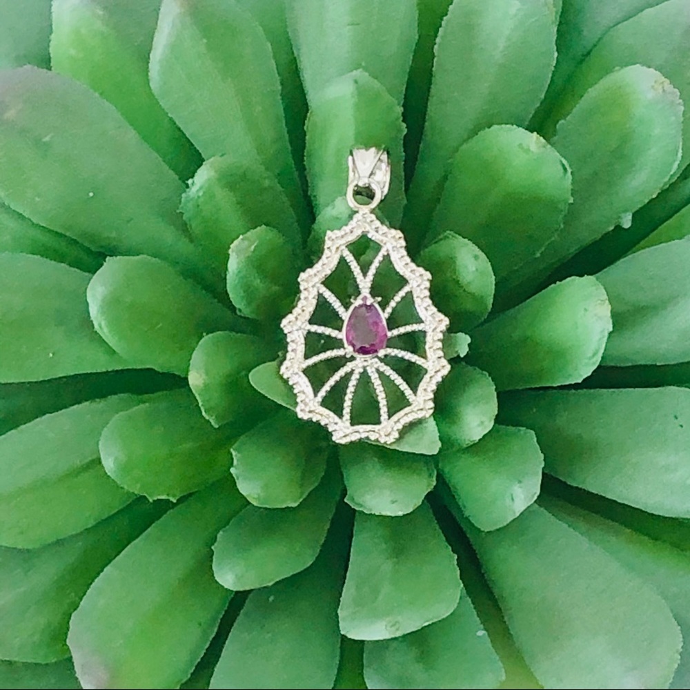 *NEW* Ruby & Platinum & Sterling Silver Teardrop Pendant *FREE SHIPPING*